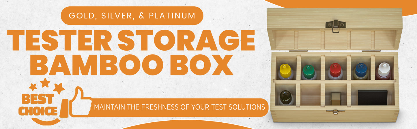 9 Slotted Large Wooden Bamboo Handcrafted Storage Box for Gold Silver Platinum Acid Jewelry Test Kit and Supplies