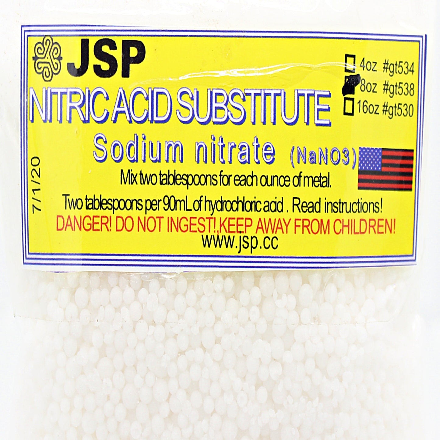 JSP Nitric Acid Substitute Sodium Nitrate for Gold Refining & Recovery - Reagent Grade (4 oz, 8 oz , & 16 oz bag) JSP