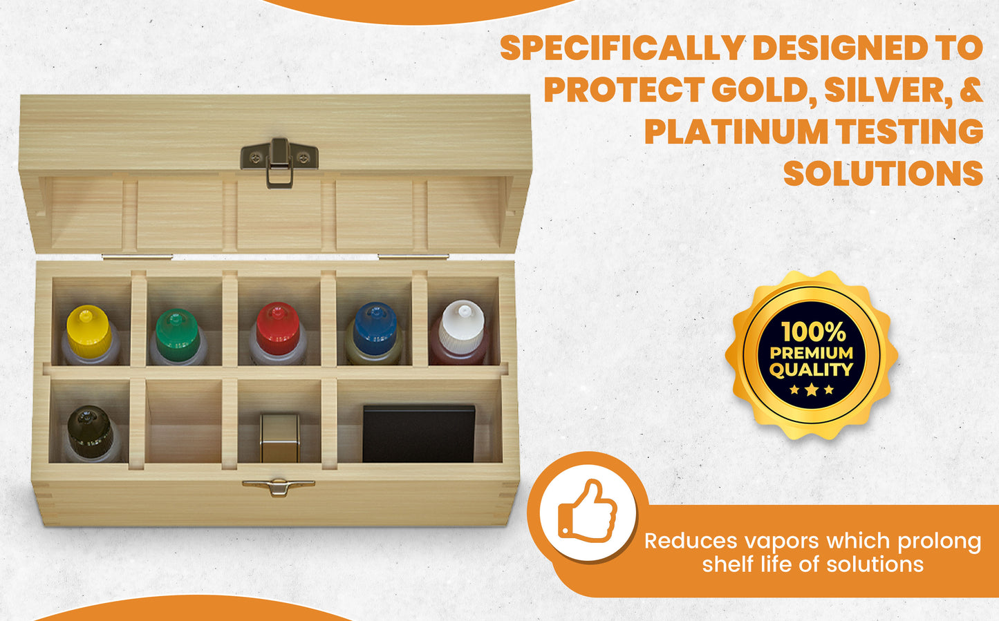 9 Slotted Large Wooden Bamboo Handcrafted Storage Box for Gold Silver Platinum Acid Jewelry Test Kit and Supplies