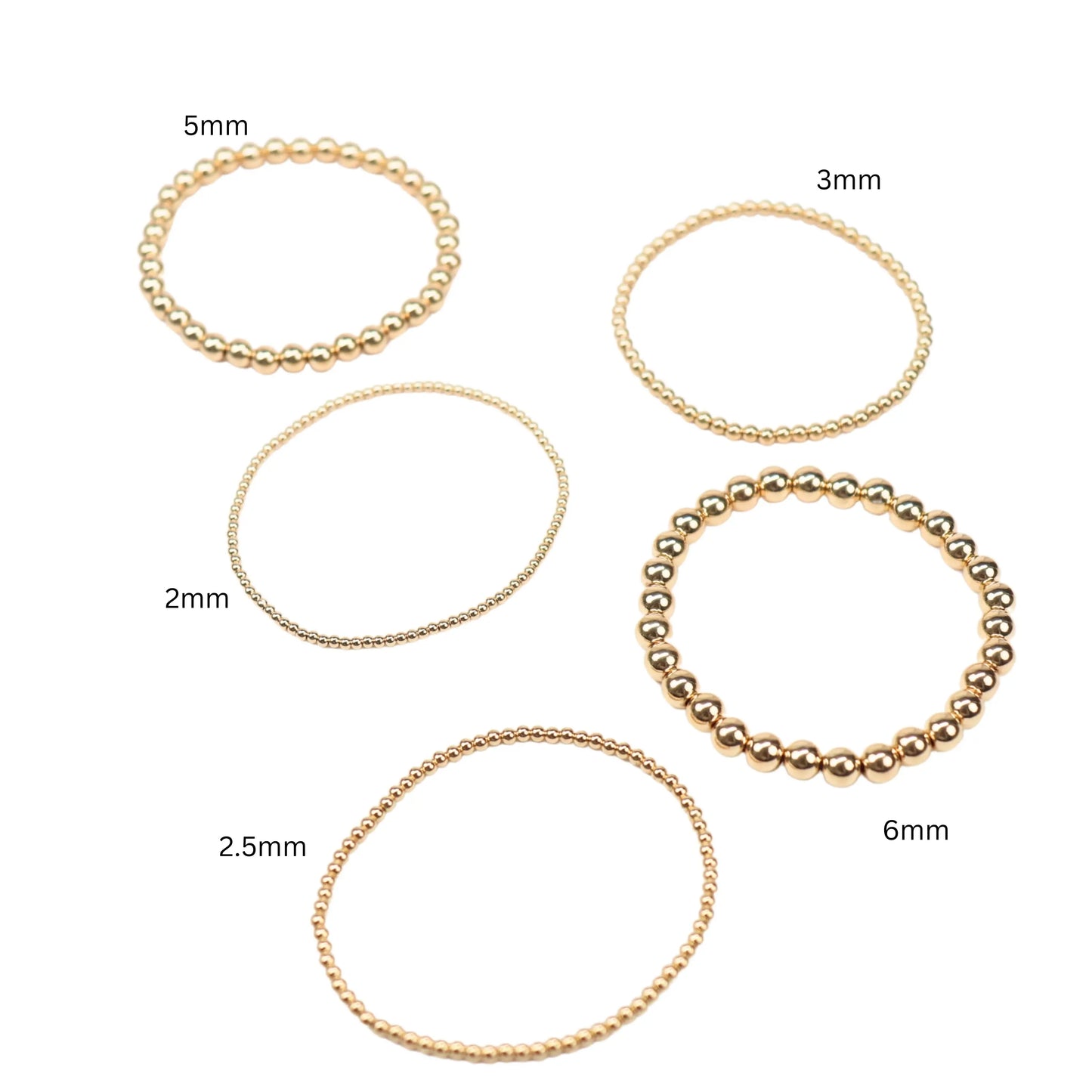 Stretchy Gold-Fill Beaded Bangle Bracelets, 14/20 Gold-Filled, 6.5" Diameter Pepetools