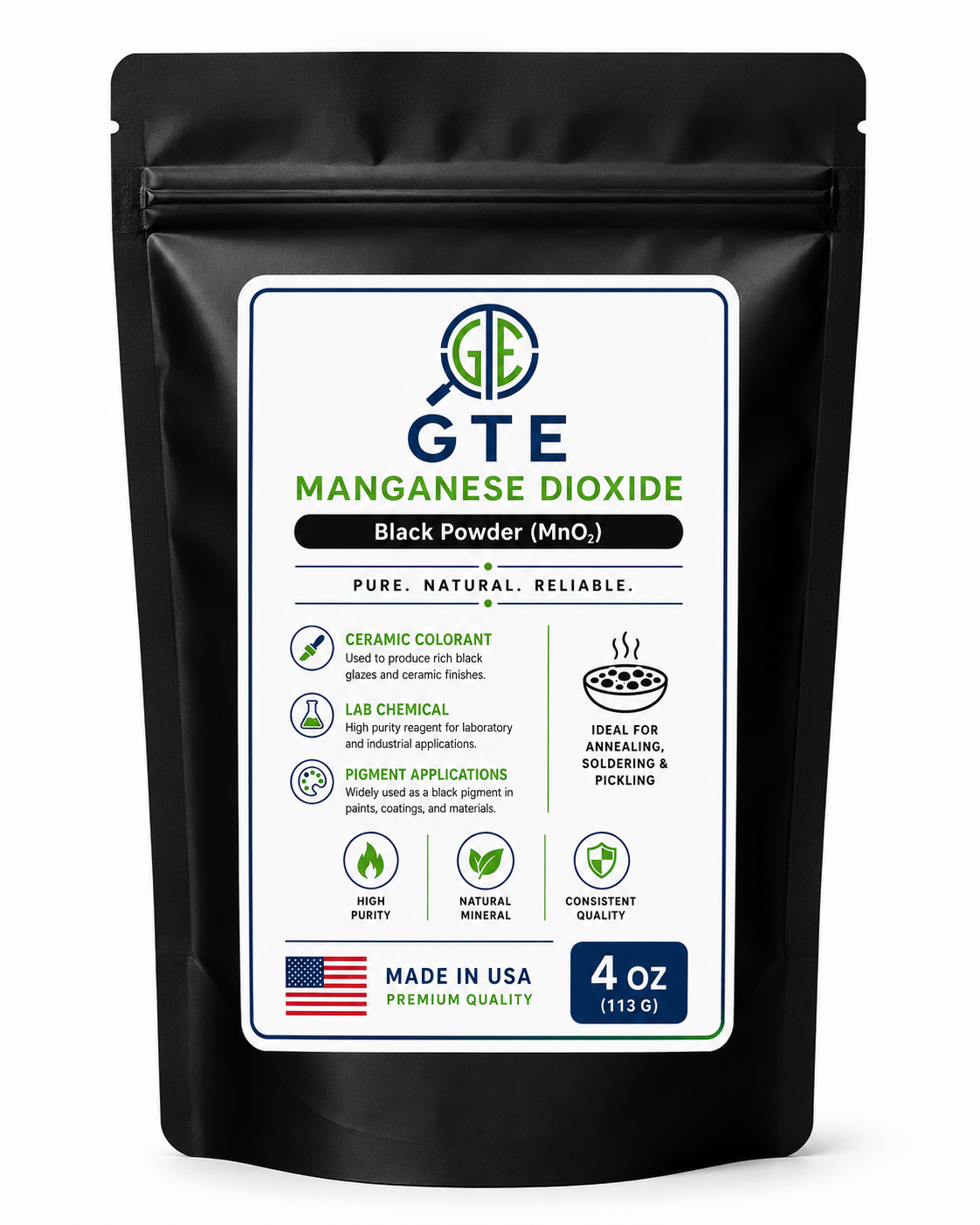 Manganese Dioxide MnO2 4oz Powder 300 Mesh Oxidizer for Gold Silver Refining