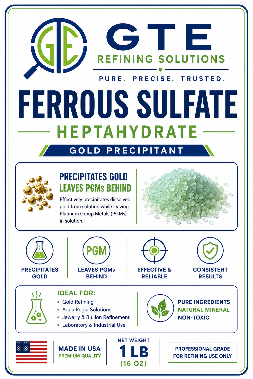Ferrous Sulfate Gold Refining Chemical Gold Recovery Precipitant Iron Sulfate
