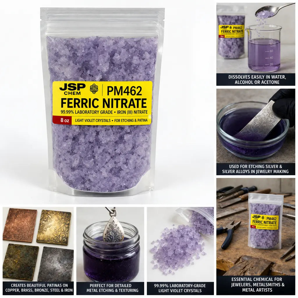Ferric Nitrate 8 oz (Iron III Nitrate) – Silver Etching & Patina Chemical for Jewelry, Copper, Brass & Metal Finishing JSP
