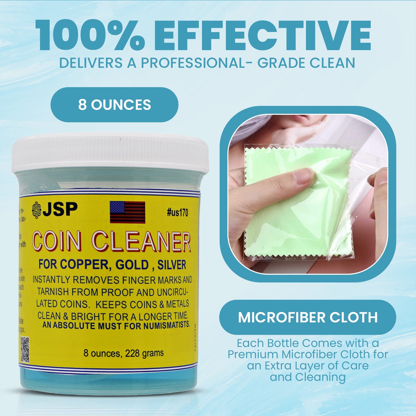 JSP Super Coin Cleaner 8 oz for Copper, Gold, Silver, & Platinum Precious Metals Jewelry Coins Bars JSP