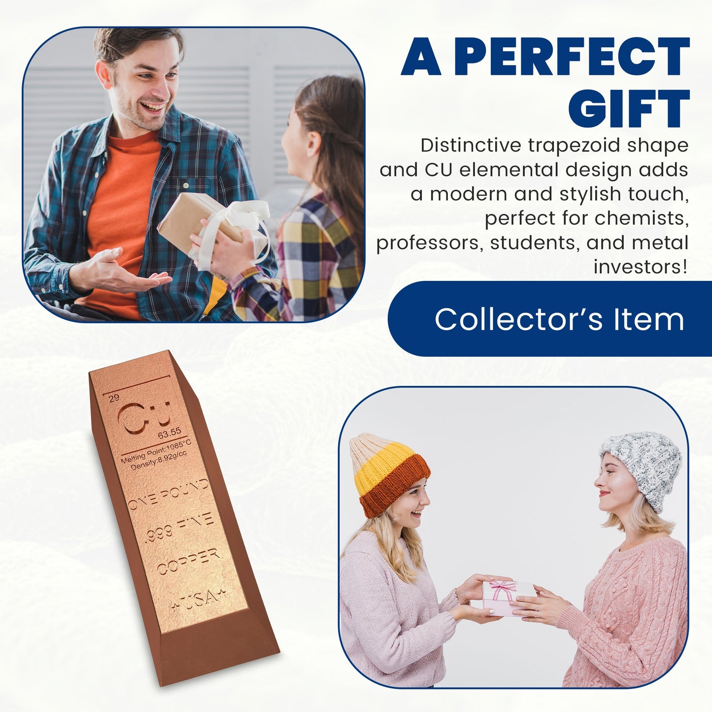 1 Pound Copper Bullion Bar Ingot Paperweight - 999 Pure Chemistry Element Design with Certificate of Authenticity GTE