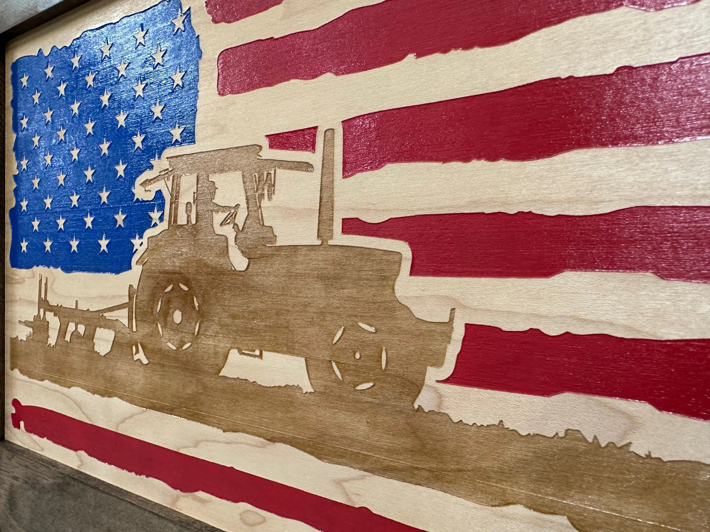 Locking Gun Cabinet Wall Mounted with American Flag and Farmer Patriotic Decorative Front Bellewood Designs