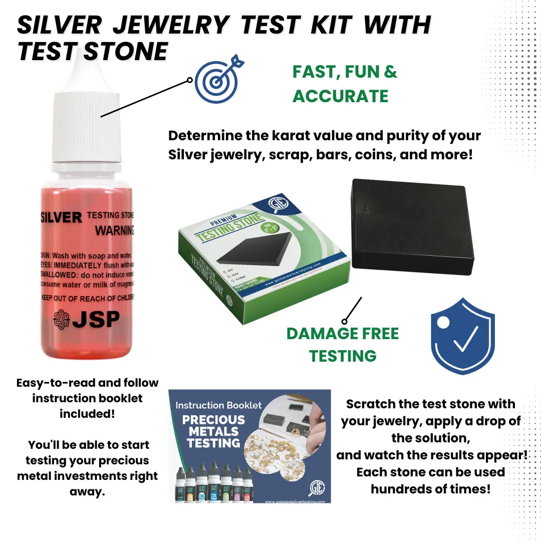 JSP Silver Jewelry Acid Test Appraisal Kit 999, 925 Sterling w/ Scratch Stone GOLD TESTING EQUIPMENT JSP Silver Jewelry Acid Test Appraisal Kit 999, 925 Sterling w/ Scratch Stone GOLD TESTING EQUIPMENT