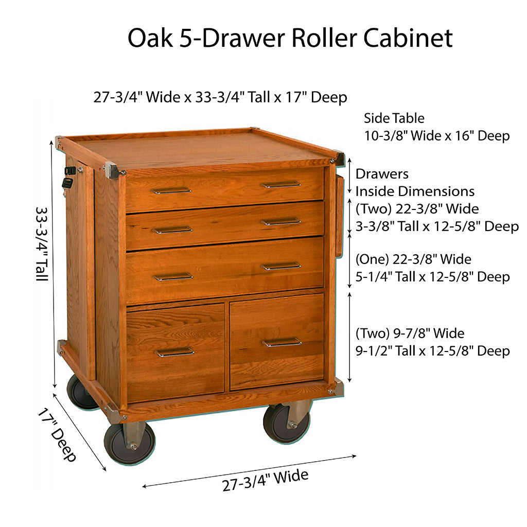 Dark Oak 5-Drawer Roller Cabinet GI-R24-D - Gerstner International