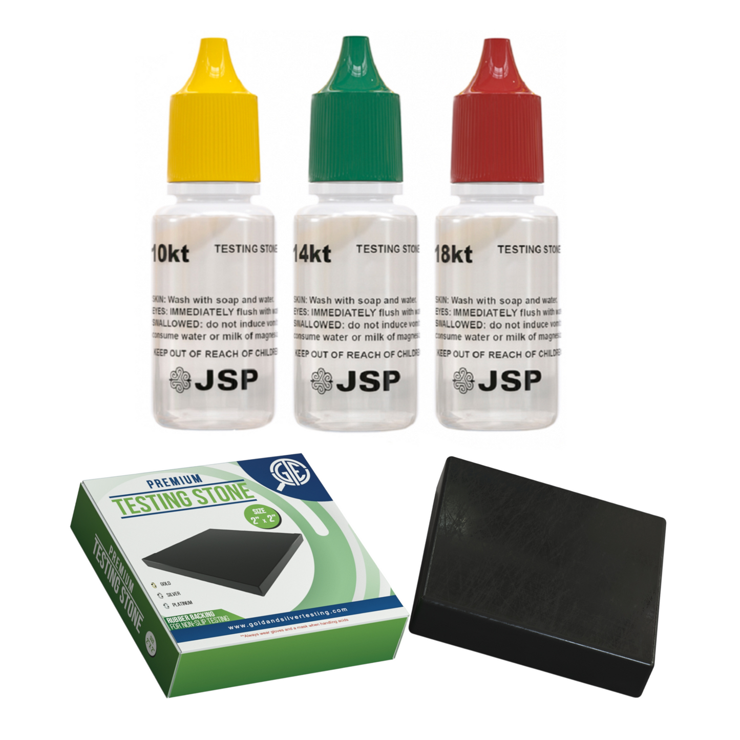 JSP Gold Testing Acid 10K 14K 18K Test Kit + Scratch Tester Stone + Rare Earth Magnet Jewelry Test Detect Precious Metals