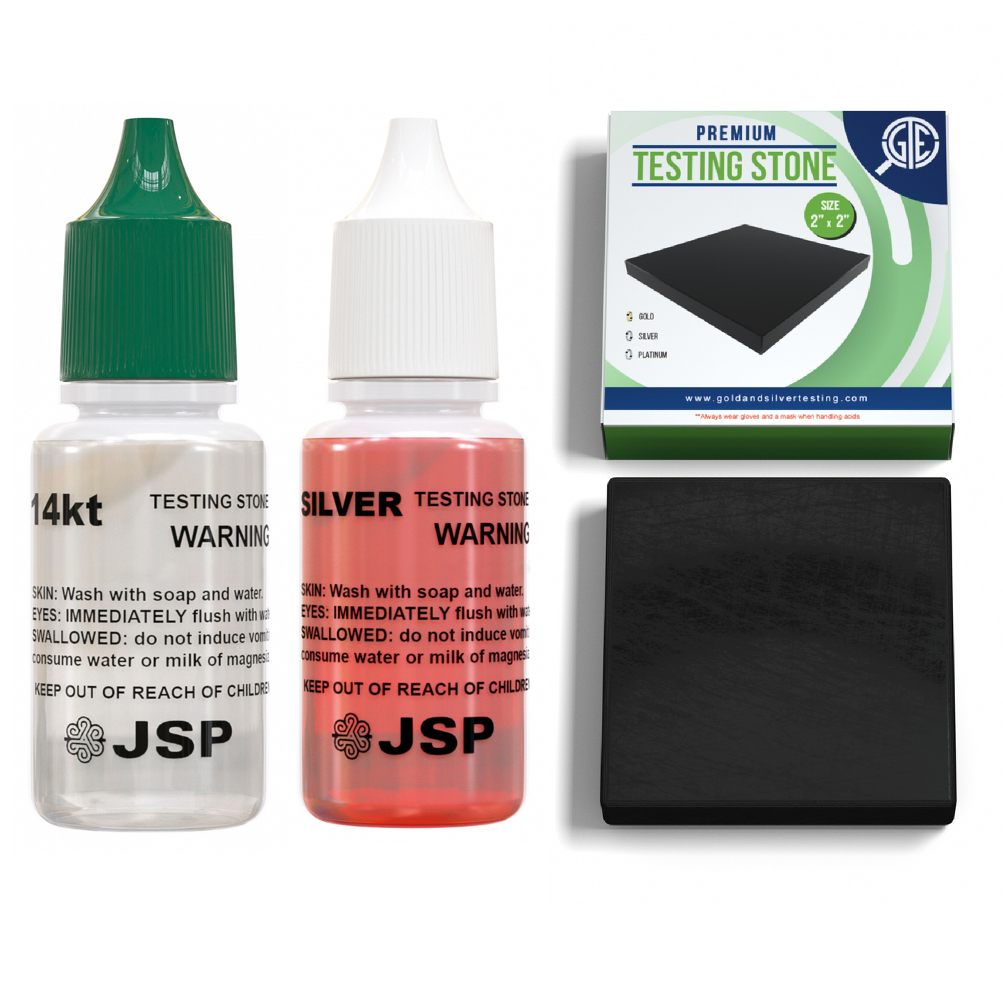 JSP Gold 14K & Silver Jewelry Test Acid Tester Kit 10k 14k .999 .925 Sterling Testing Stone Detect