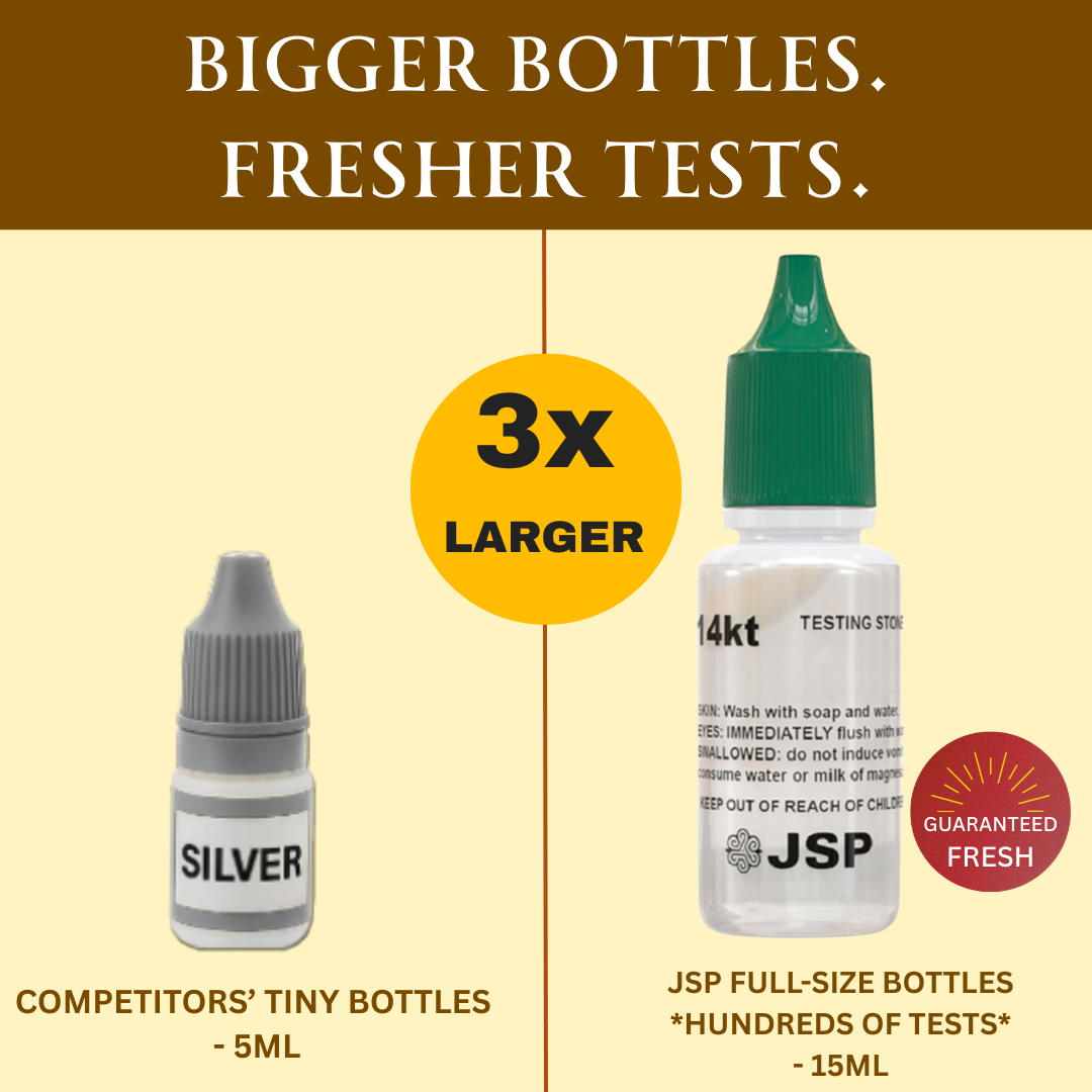 JSP 10k 14k Gold & Silver Sterling Testing Acid Solutions Kit for Jewelry W/ Bamboo Storage Box