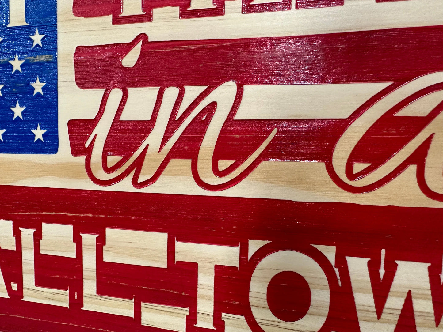 American Flag Try That In A Small Town Decorative and Secure Gun Cabinet (Red and Blue) Bellewood Designs