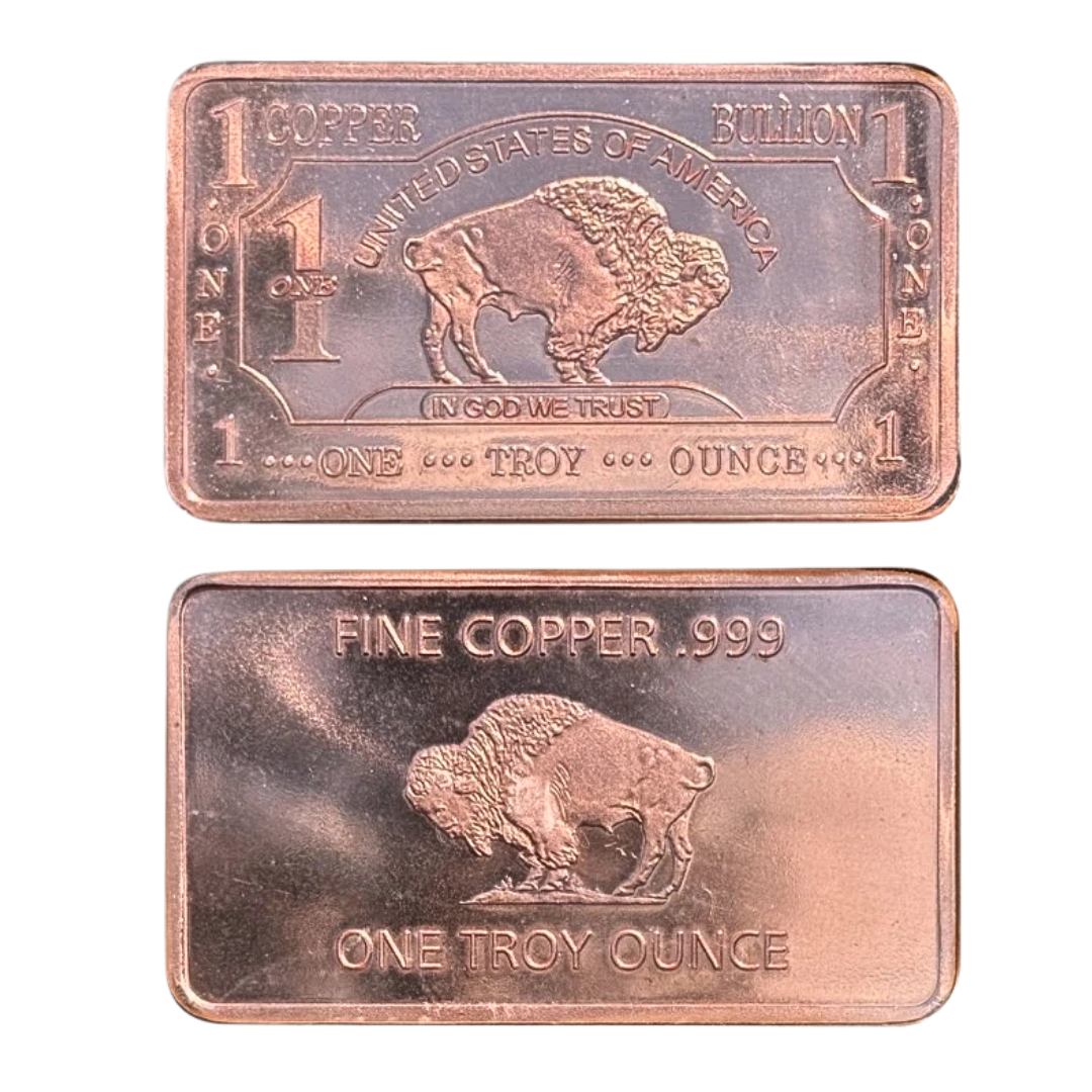1 oz One Troy Ounce USA American Buffalo .999 Fine Copper Bar