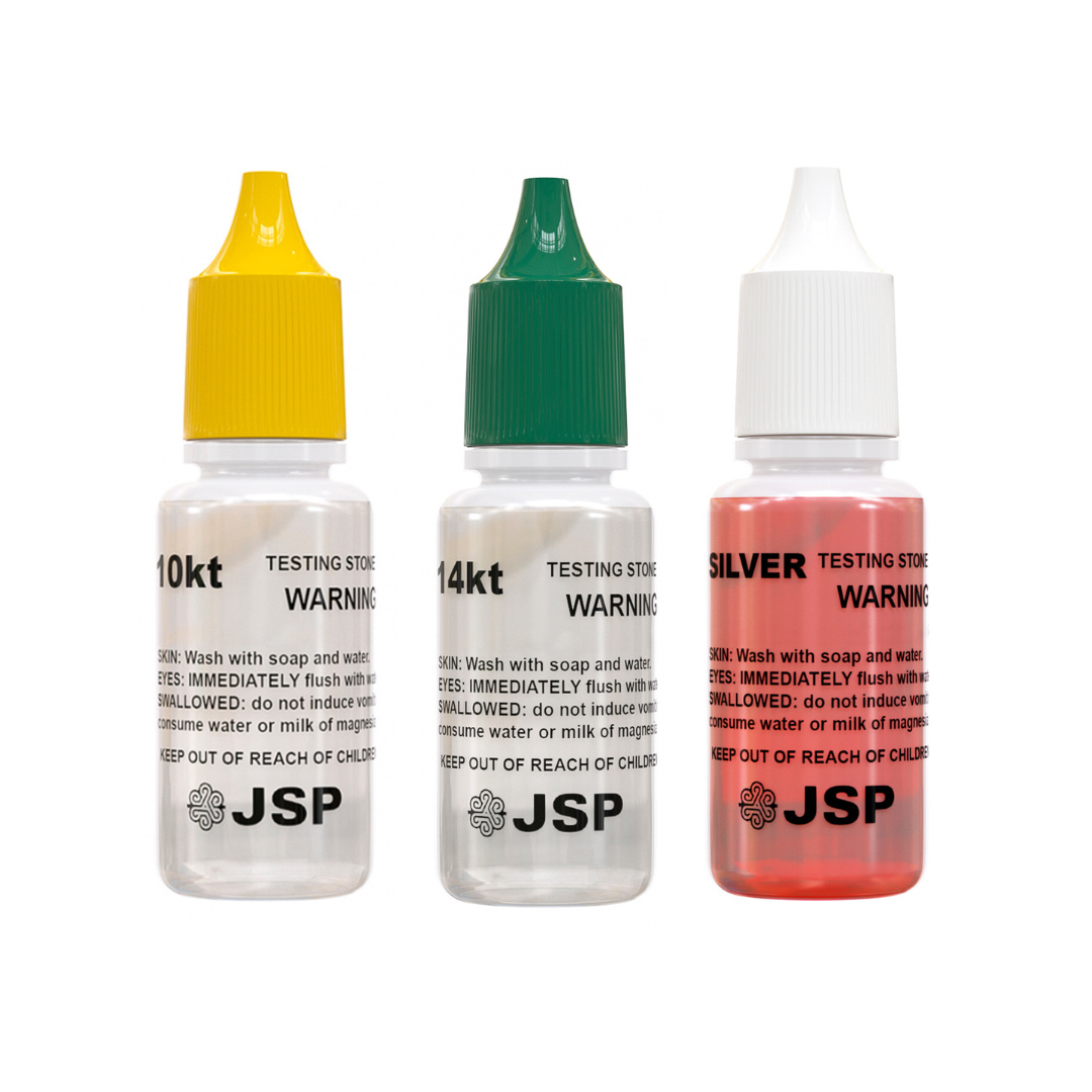 JSP 10k 14k Gold & Silver Sterling Testing Acid Solutions Kit for Jewelry W/ Bamboo Storage Box