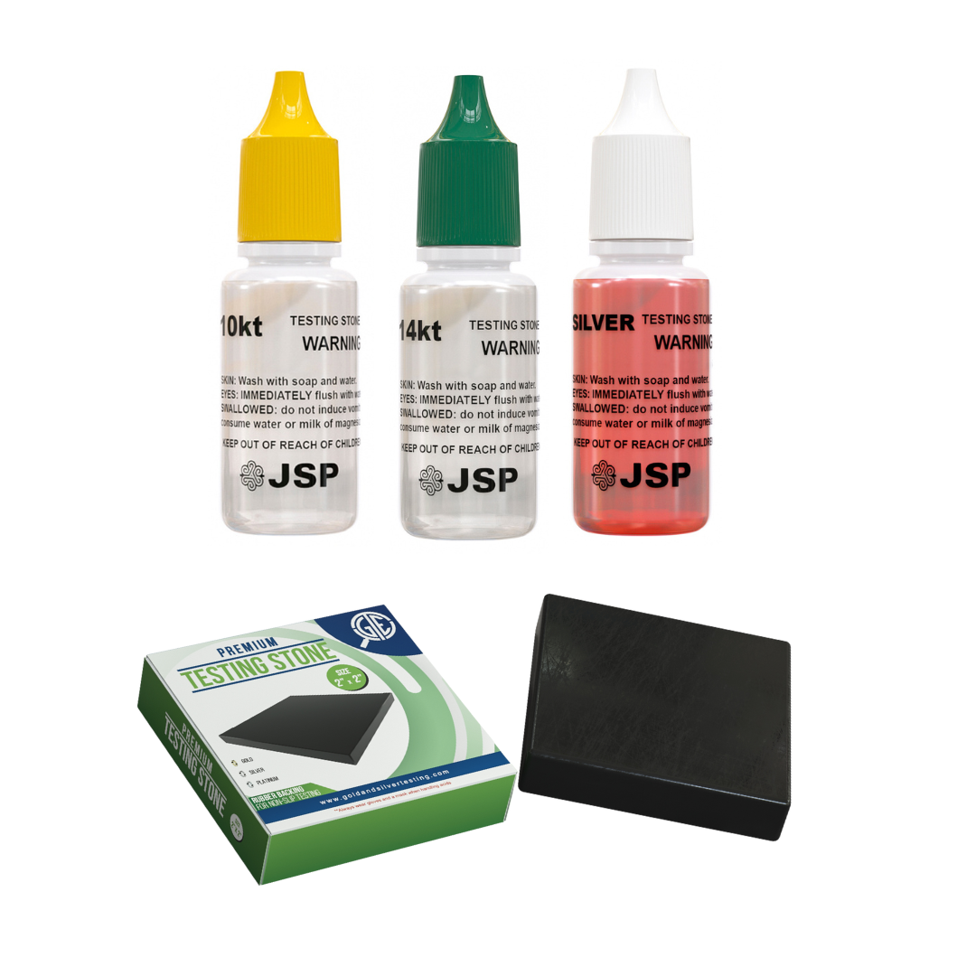 JSP 10k 14k Gold & Silver Sterling Testing Acid Solutions Kit for Jewelry W/ Bamboo Storage Box