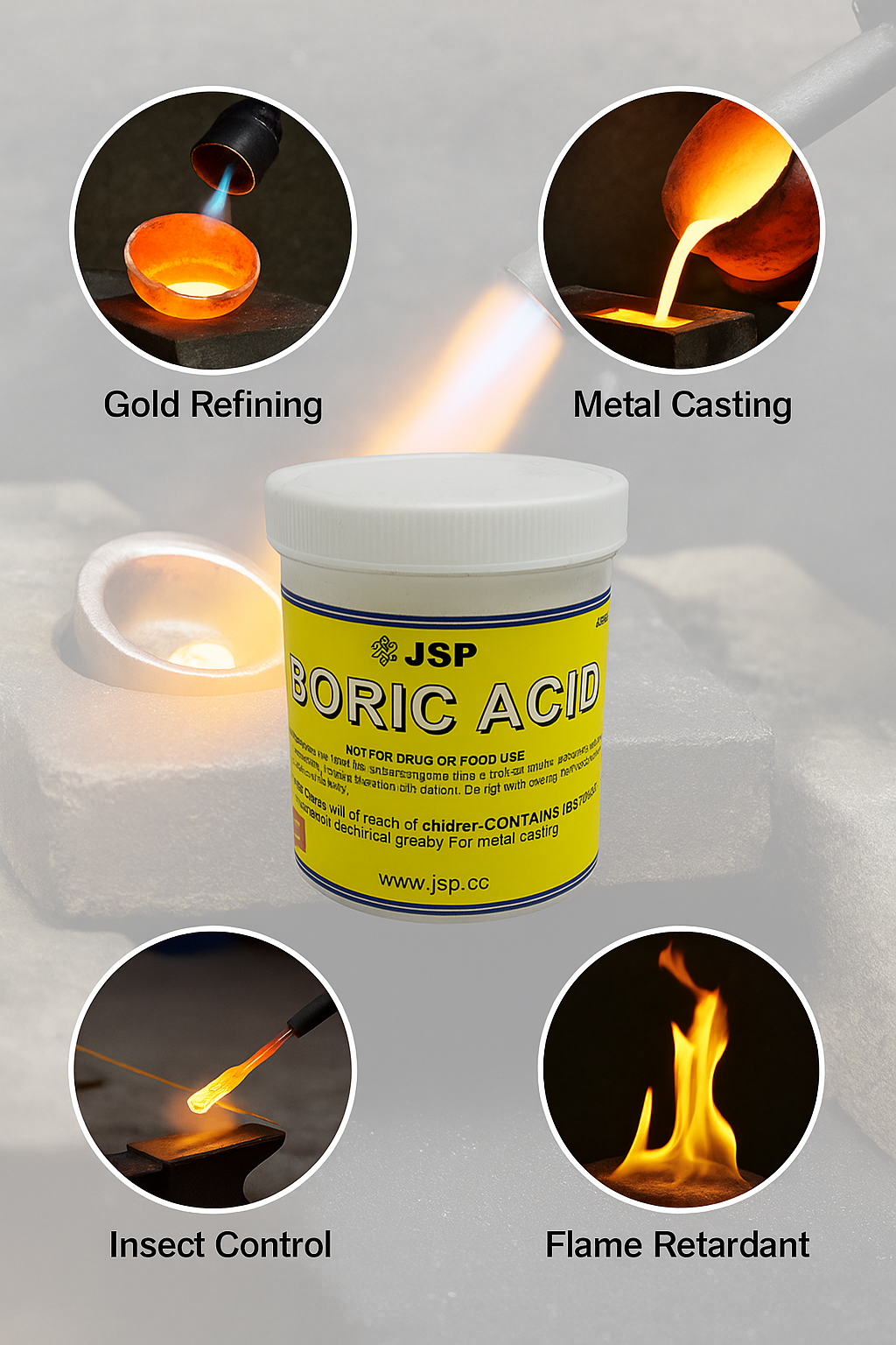 JSP Boric Acid Powder 8oz or 2lb Jar – 99.9% Pure Anhydrous H3BO3 for Gold Refining, Jewelry Casting, and Industrial Use
