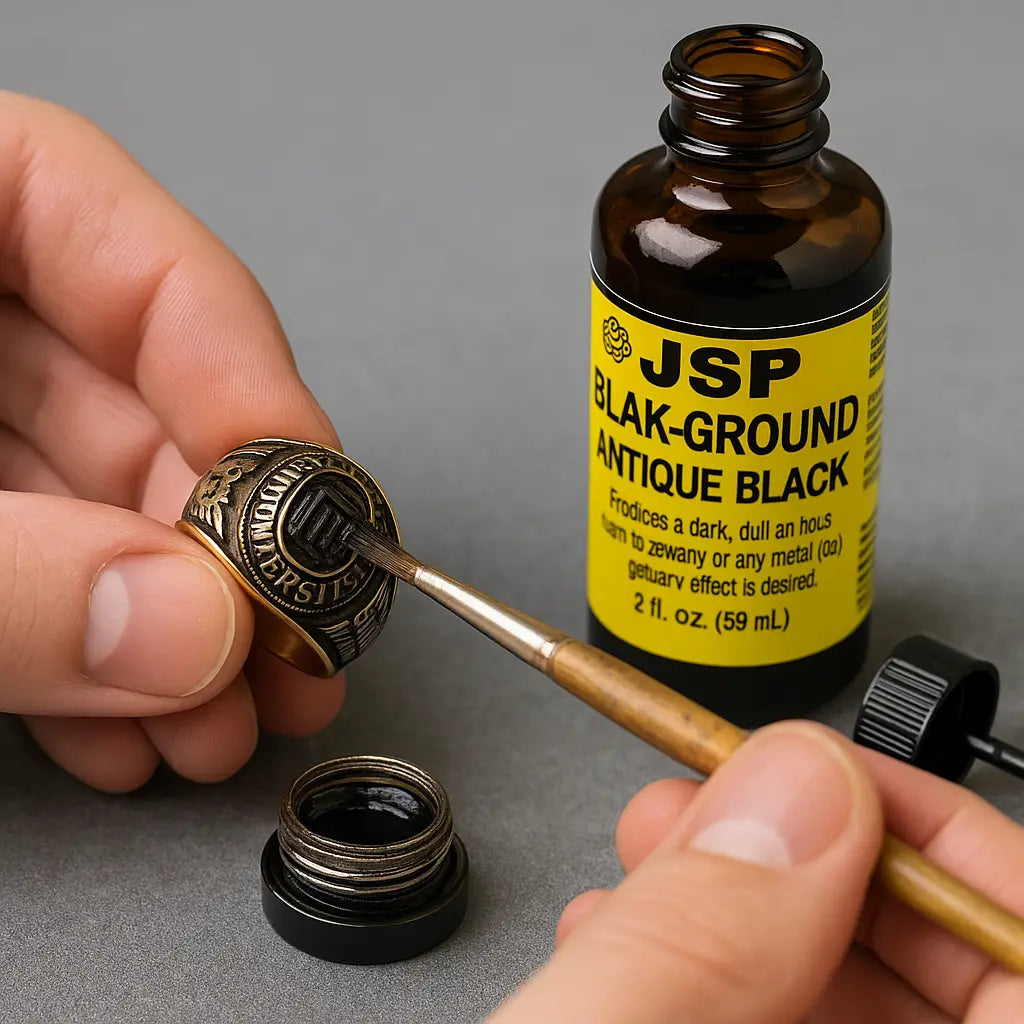 BLAK-GROUND Antique Black Patina Solution for Jewelry – 2 oz Gloss Formula for Gold, Silver, Brass & Copper (Copy) JSP®