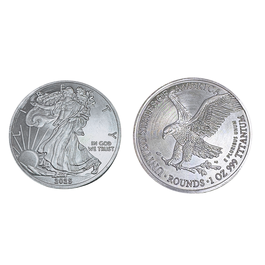 Gemtone 2025 1 Ounce OZ 999 Fine Solid USA American Liberty Eagle Coin Titanium Precious Metal Ingot Bullion Ti Element Chemistry Proof Mint Coin (Copy)