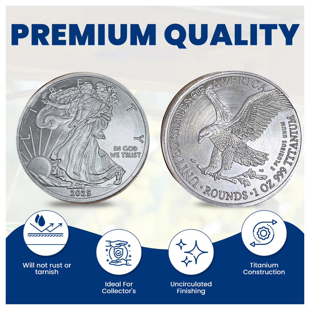 Gemtone 2025 1 Ounce OZ 999 Fine Solid USA American Liberty Eagle Coin Titanium Precious Metal Ingot Bullion Ti Element Chemistry Proof Mint Coin (Copy)
