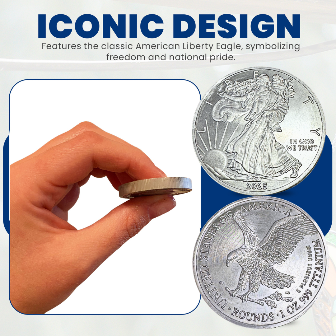 Gemtone 2025 1 Ounce OZ 999 Fine Solid USA American Liberty Eagle Coin Titanium Precious Metal Ingot Bullion Ti Element Chemistry Proof Mint Coin (Copy)