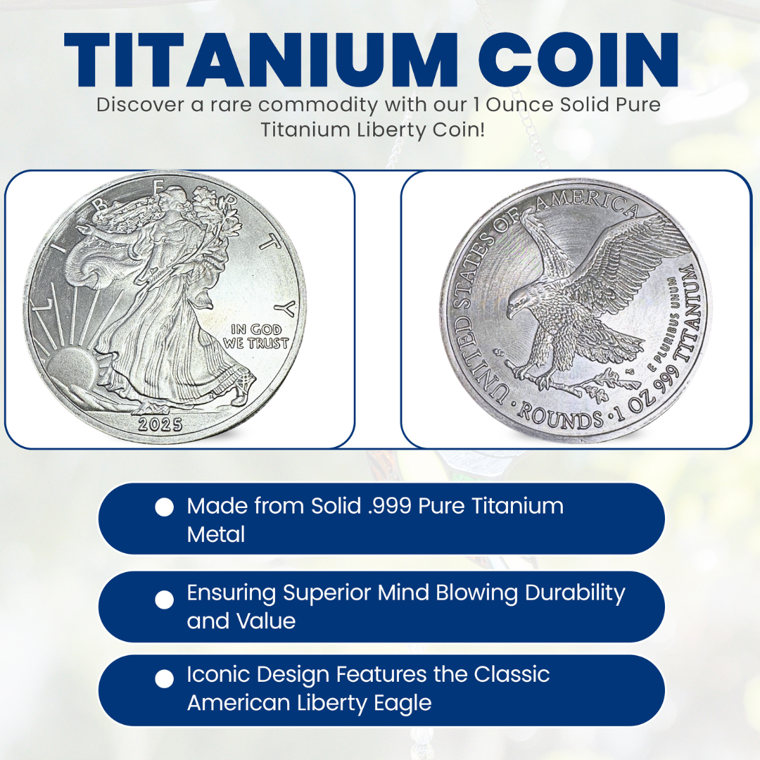 Gemtone 2025 1 Ounce OZ 999 Fine Solid USA American Liberty Eagle Coin Titanium Precious Metal Ingot Bullion Ti Element Chemistry Proof Mint Coin (Copy)