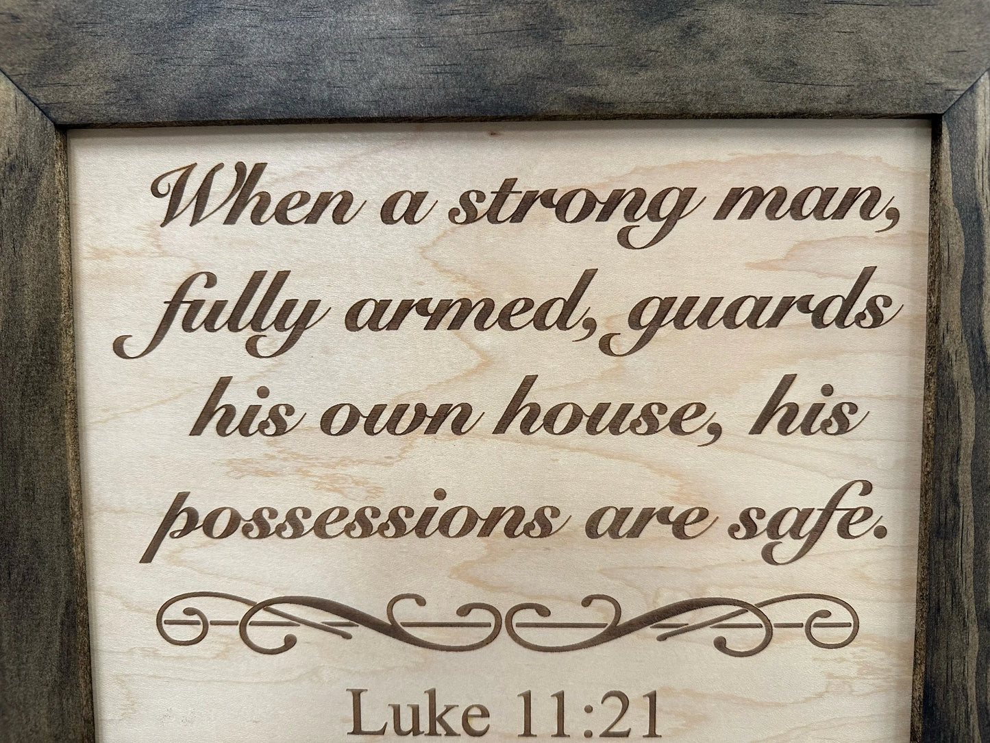Hidden Gun Safe Recessed In Wall With Luke 11:21 Bible Verse Decoration - Recess In The Wall or Mount On The Wall by Bellewood Designs Bellewood Designs