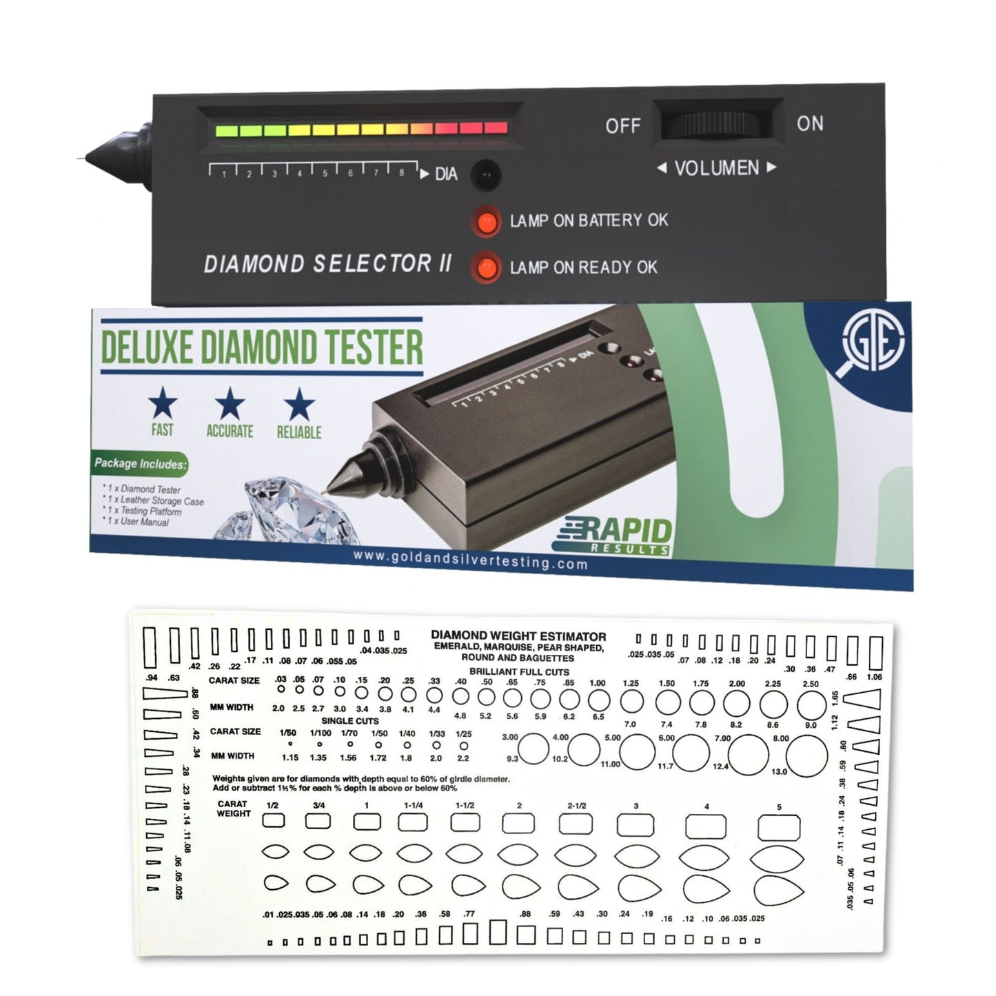 GTE Gold Silver Diamond Tester Selector, Rare Earth Magnet, 10K Gold Test Solution with Test Stone and Jewelry Cleaning Solution