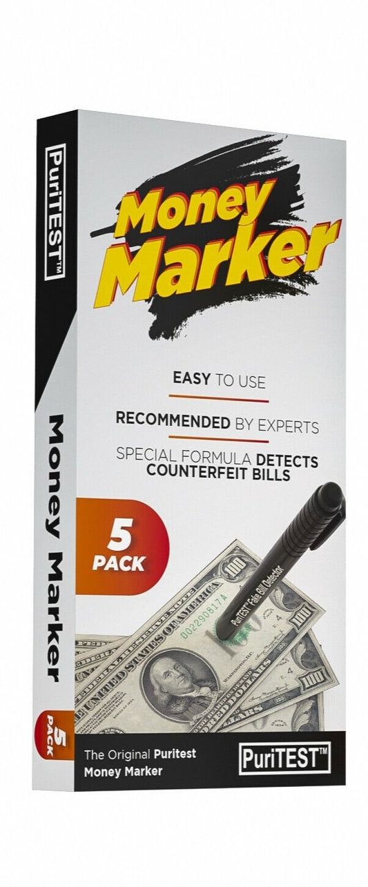 PuriTEST 5 Pack Counterfeit Money Detector Pen Marker Fake Dollar Bill Currency Check