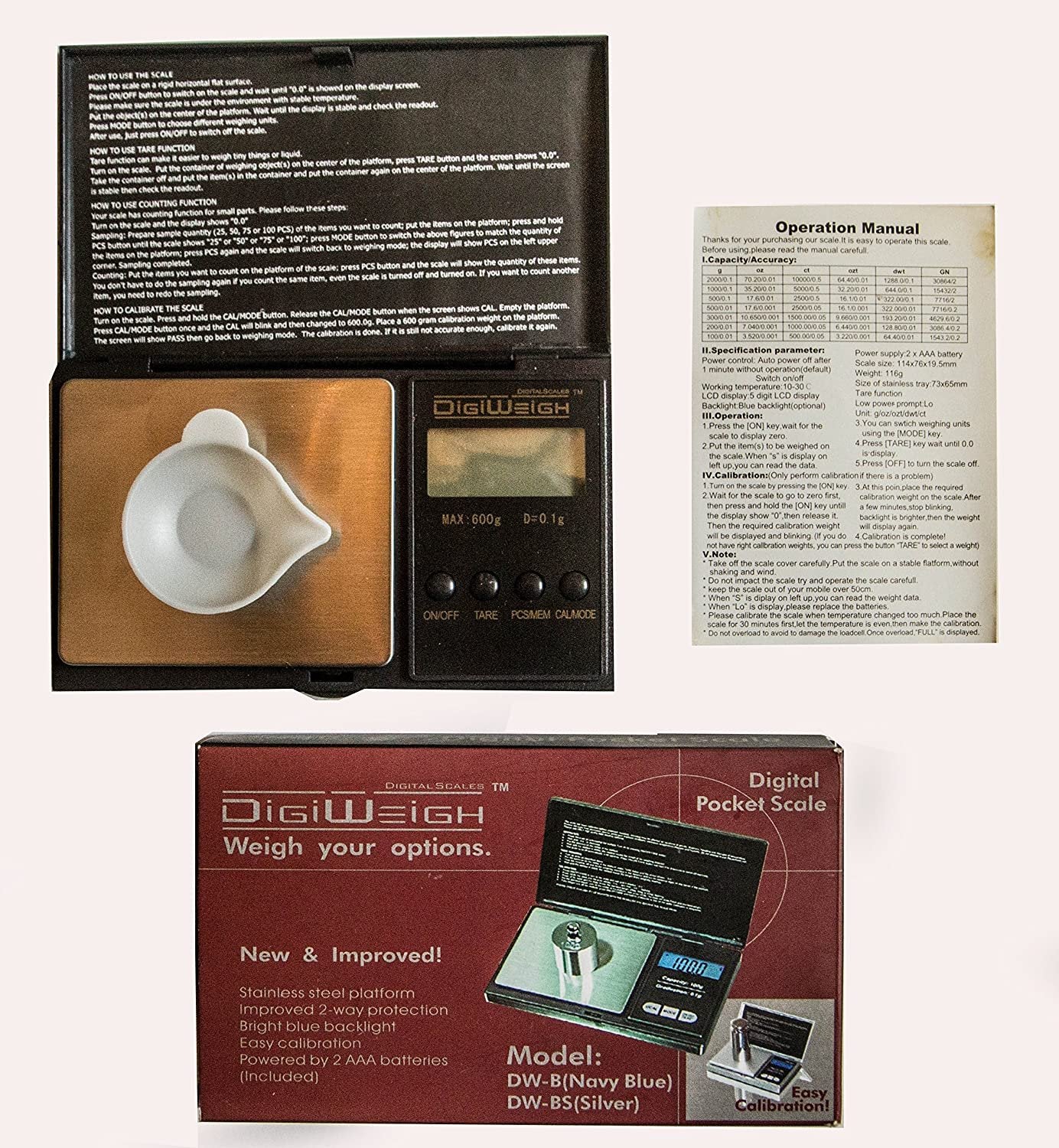DigiWeigh DW-600BS Precision Digital Scale – 600g x 0.1g | Troy, Gram, Ounce, Grain | For Jewelry, Coins, Reloading, Scrap Metals