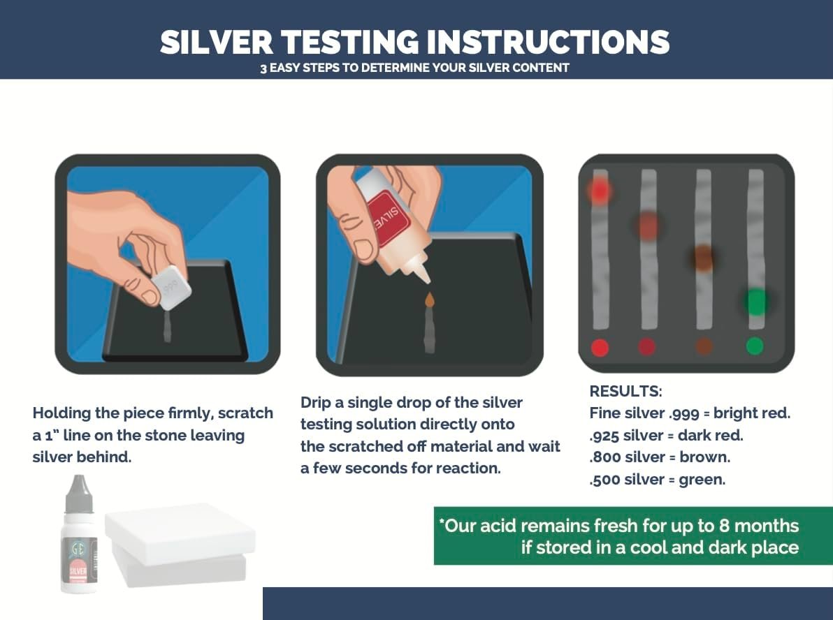 Silver Jewelry Test Kit Detect Plated Fake 999 Sterling Rings Coins Necklaces Bars Tester Scratch Stone
