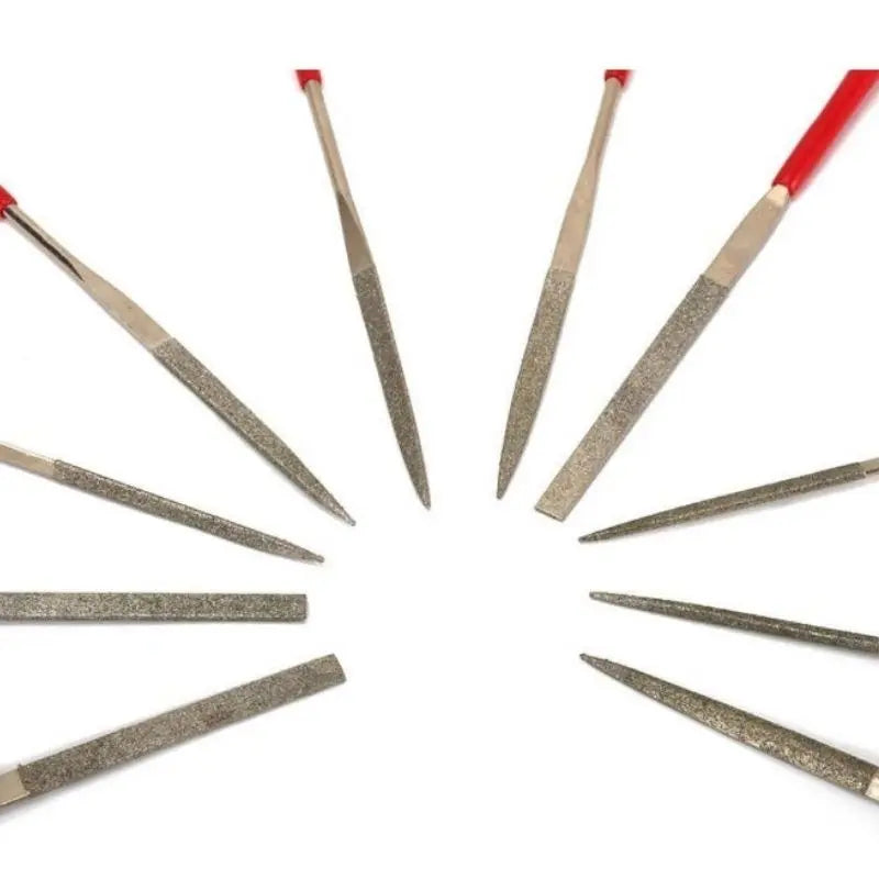 Set of 10 Steel Hand Jewelry Files Diamond Flat Tool Square Warding Knife Equaling Crossing Barrette Tapered Alloy GOLD TESTING EQUIPMENT