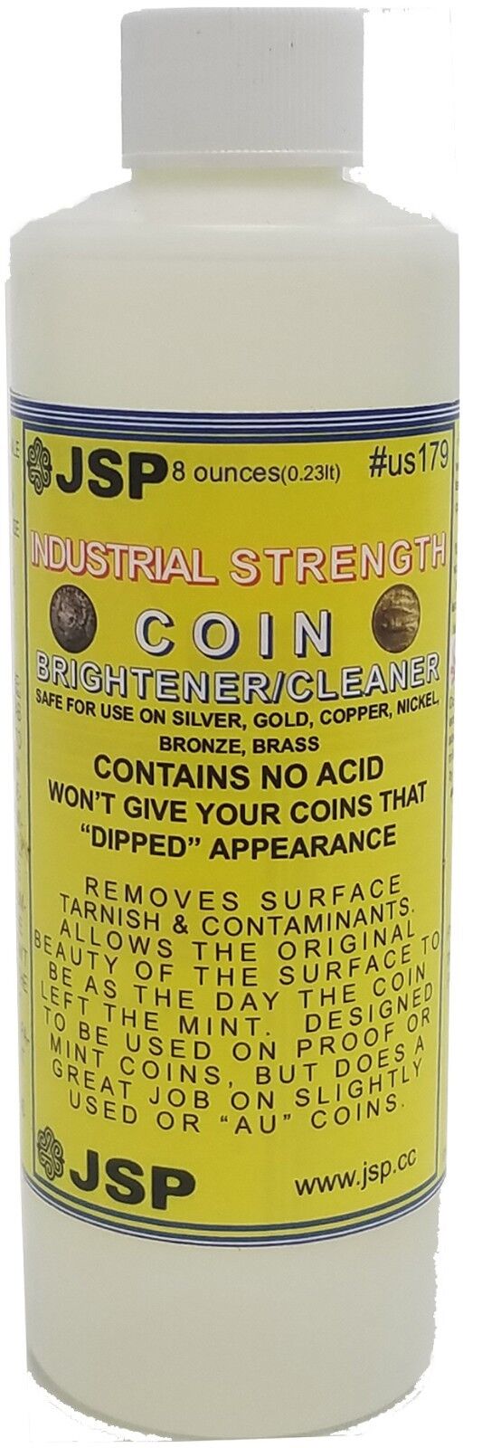 JSP 8 oz Industrial Strength Coin Brightener Cleaner for Bars Silver Gold Copper Nickel Bronze Brass Platinum Palladium
