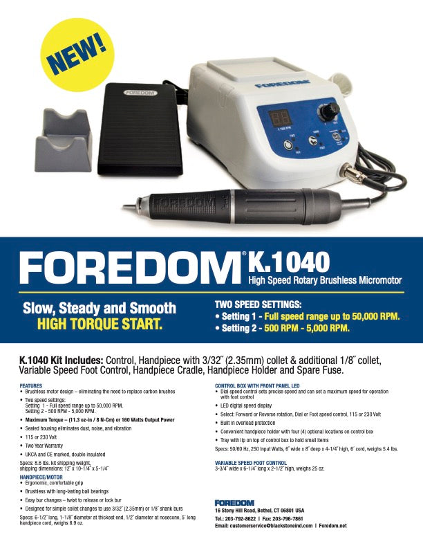 High Speed Rotary Brushless Micromotor, 50K RPM, Foredom K.1040