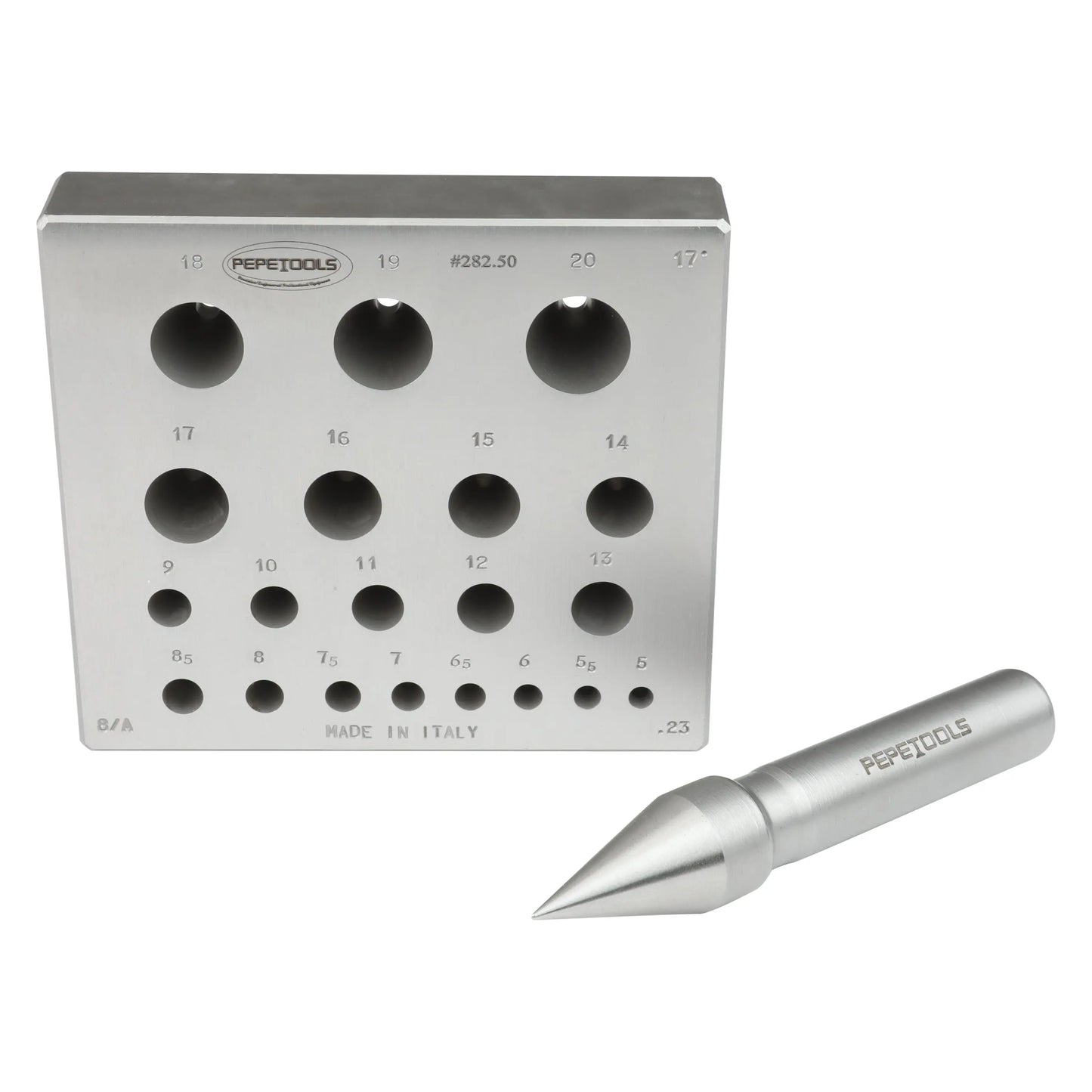 Round Bezel Forming Block, 20 holes, 17° Taper, 5mm - 20mm Diameter Pepetools