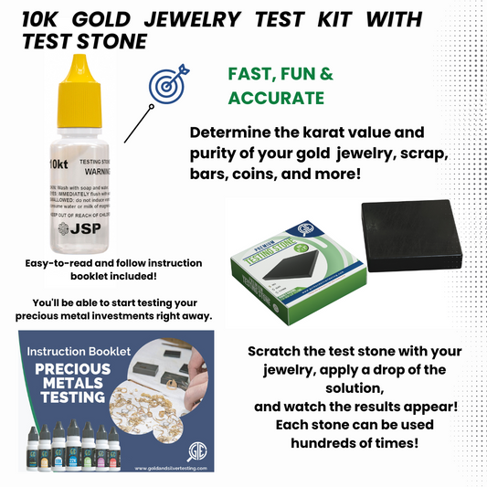 JSP 10K Yellow & White Gold Jewelry Test Testing Acid Solution Tester Bottle with Scratch Stone