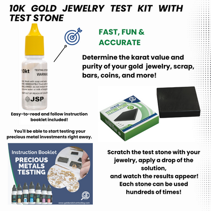 JSP 10K Yellow & White Gold Jewelry Test Testing Acid Solution Tester Bottle with Scratch Stone JSP