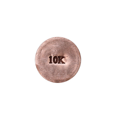 Front view of jewelers metal stamp showcasing a 10K hallmark on a round metal face with a white background