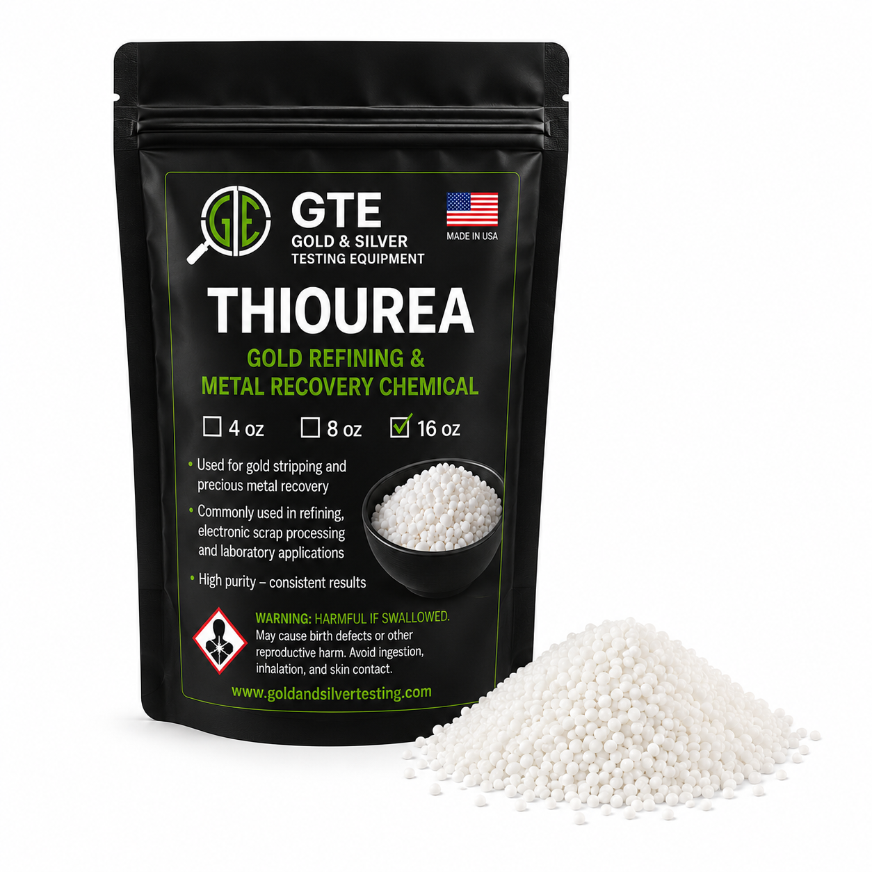 Thiourea 16 oz – Gold Stripping & Precious Metal Refining Chemical