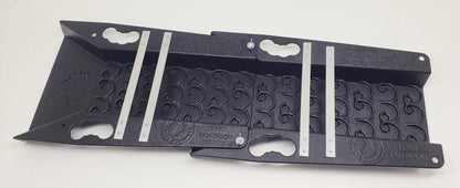 Top view of 6 by 22 Expedition Sluice Box with Vortex Dream Mat showcasing measurement markings on a white background
