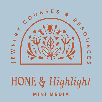 Rosy Revolver MINI Hone & Highlight Tumbling Medium label showing floral emblem and Jewelry Courses & Resources