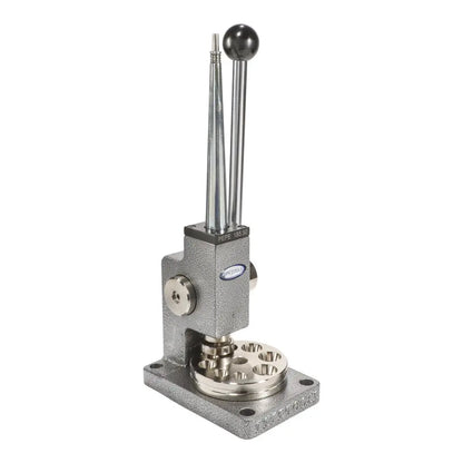 Front view of Pepetools ULTRA Series ring stretcher with ductile frame and tapered mandrel on white background