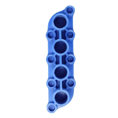 Front view of blue organizing stand for paste solder showcasing five syringe slots and applicator tip holders with a white background