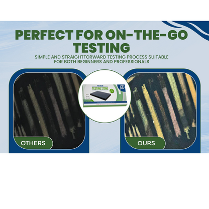 Comparison infographic for on-the-go testing, showing a testing stone between images labeled Others and Ours