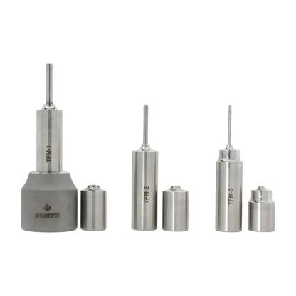 Front view of FRETZ Tube Flaring Tool Kit for Bead Spacers with three labeled tools and matching dies on white background
