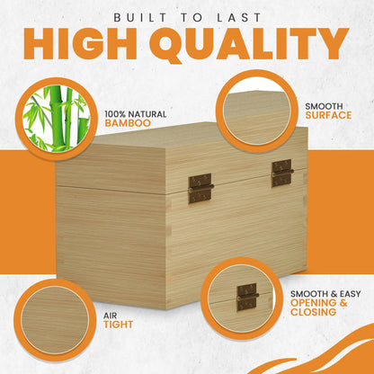 Front view of bamboo storage box for JSP gold and silver testing kit showcasing natural bamboo construction, labeled High Quality