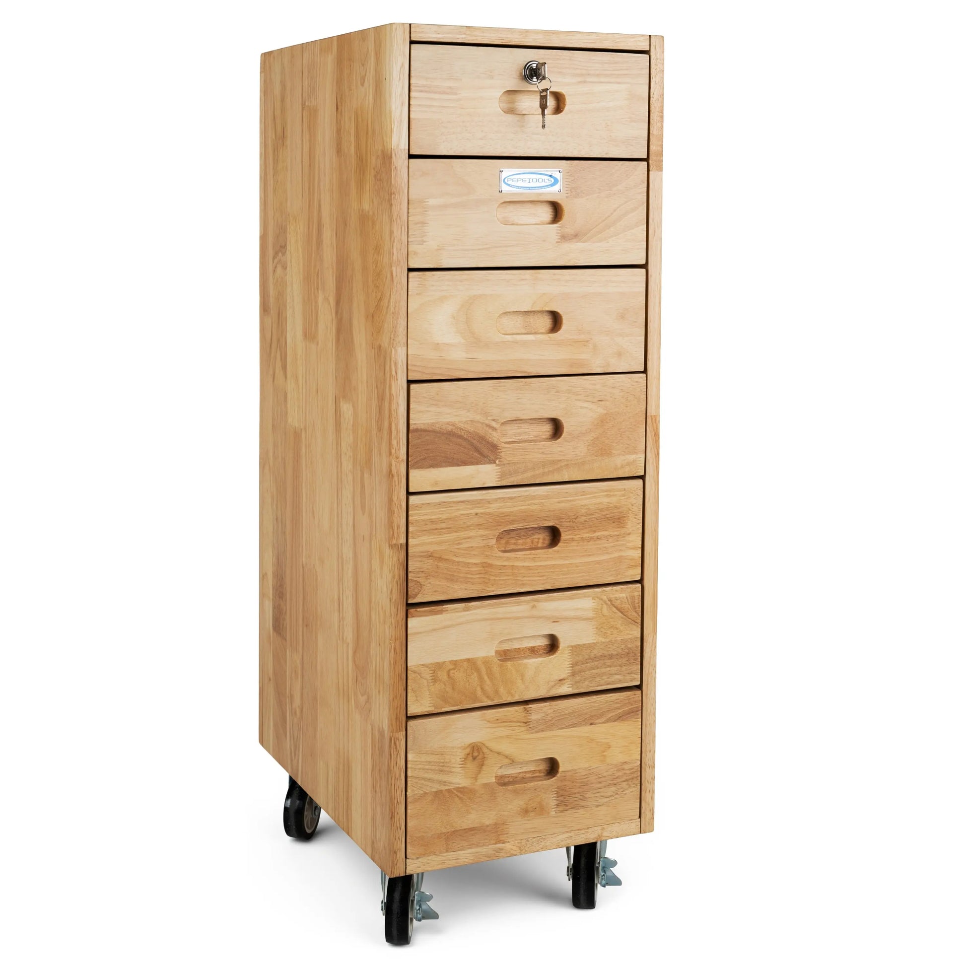 7 Drawer Rolling Cabinet - Heavy Duty Casters, Hardwood Pepetools