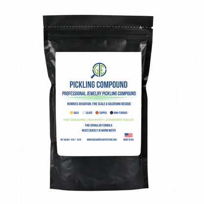 Black ziplock pouch of Professional Jewelry Pickling Compound with a white product label.