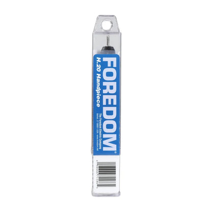 Front view of Foredom H.20 Quick-Change Handpiece in clear retail packaging on a white background