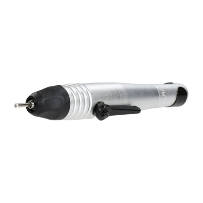 Side view of Foredom H.20 Quick Change Handpiece showcasing silver body and black lever on white background