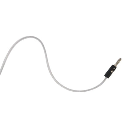Side view of Pepetools stainless steel anode showcasing its flexible wire and banana plug on a white background